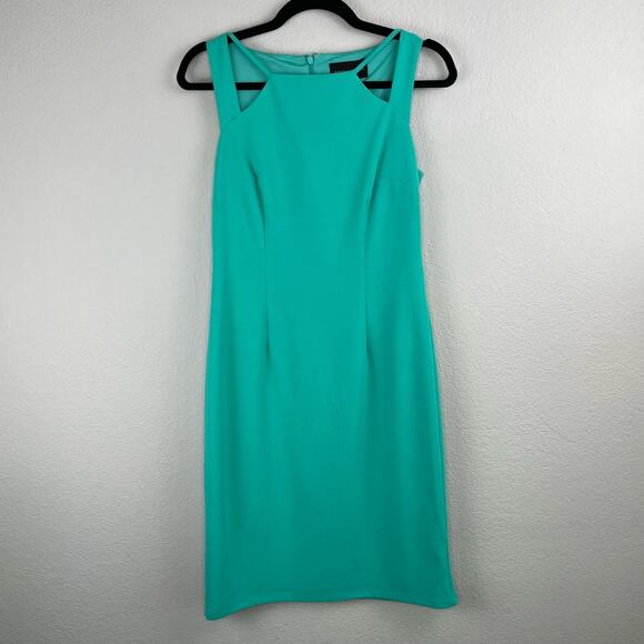 Donna Morgan Teal Green Crepe Strappy Sleeveless Cut Out Sheath Midi Dress 8 NWT - Picture 12 of 13